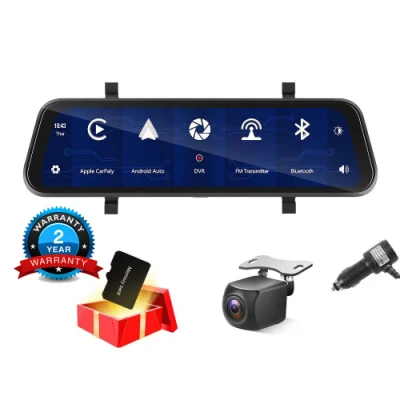 9,66-Zoll-Touchscreen-Auto-Dual-Lens-DVR, kabelloses Carplay, Android-Autobildschirm, Dashcam, GPS-Navigator mit 32 GB TF-Karte